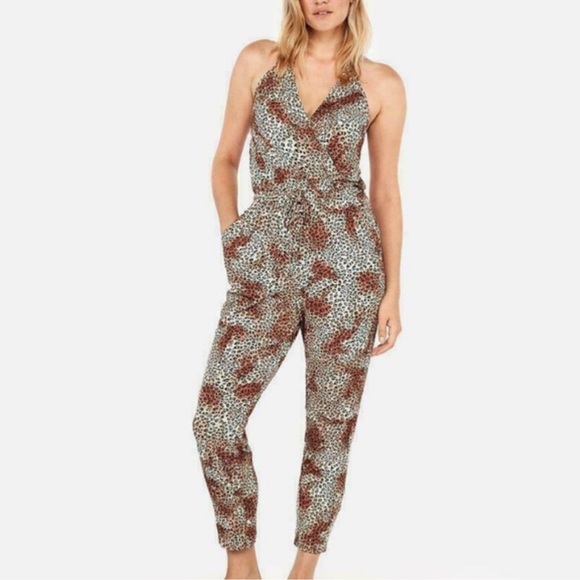 Express Pants - Express animal leopard cheetah print surplice halter jumpsuit- NWOT